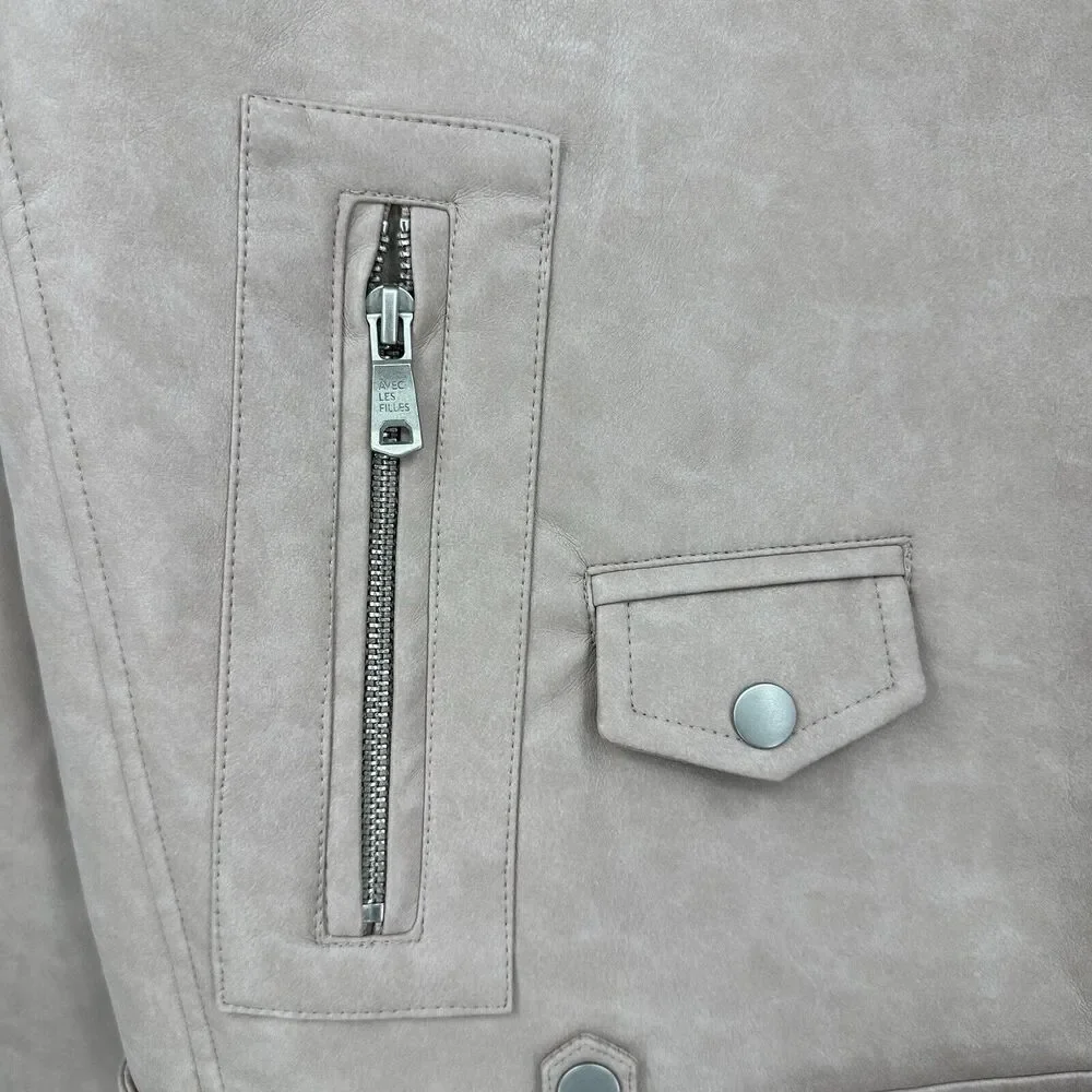 Avec Les Filles Anthropologie Womens Moto Jacket M Oversized Faux Leather Belted